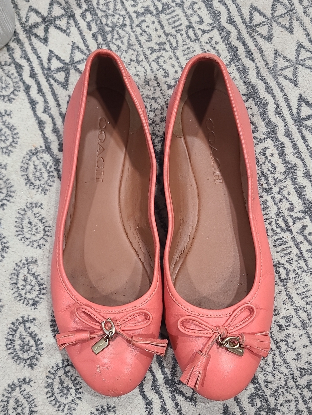 Coach Coral Pink Leather Ballet Flats with Tassel Bow - Picture 1 of 8